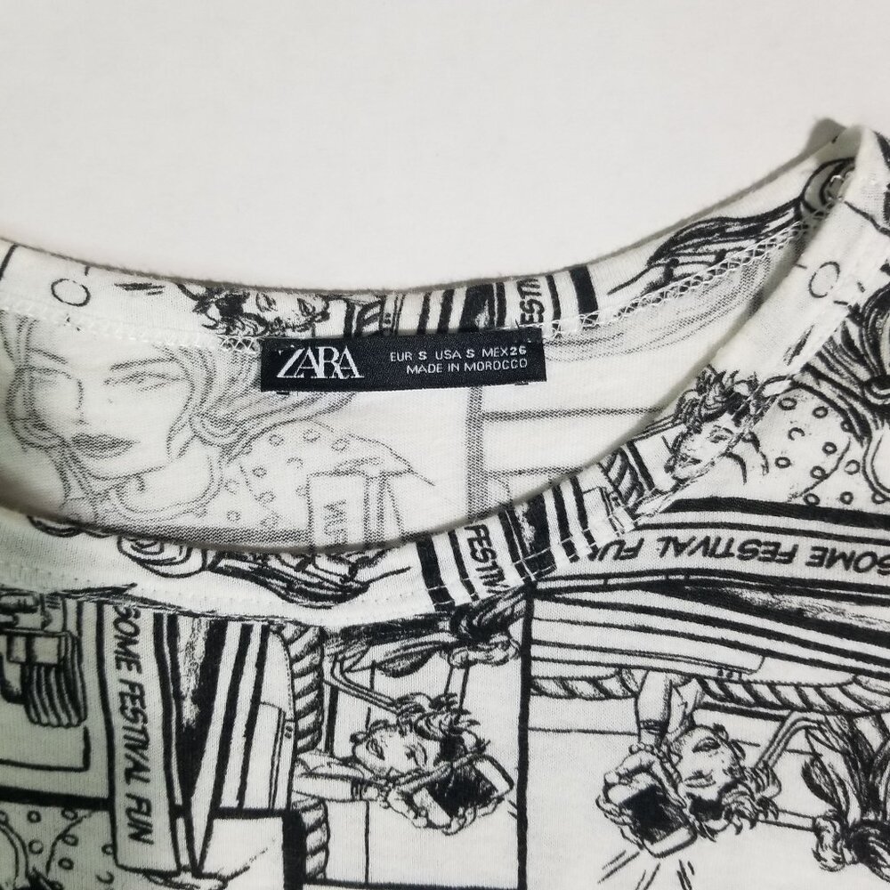 Zara Women Comic Print Top Black/White Small - Picture 2 of 8